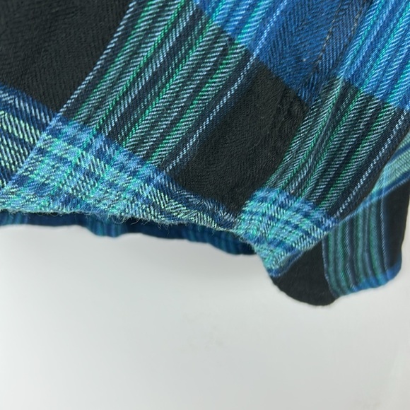 Beach lunch lounge Plaid Flannel Long Sleeve Button Down Shirt 1X Blue - Picture 9 of 12